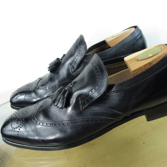 Nettleton Vintage Loafers Black Leather Wing Tip Tasseled Shoes Size 13 AA - Picture 4 of 9